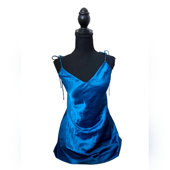 Victoria's Secret Other - Victoria's Secret Blue Teal Satin Slip Mini Dress Chemise XS